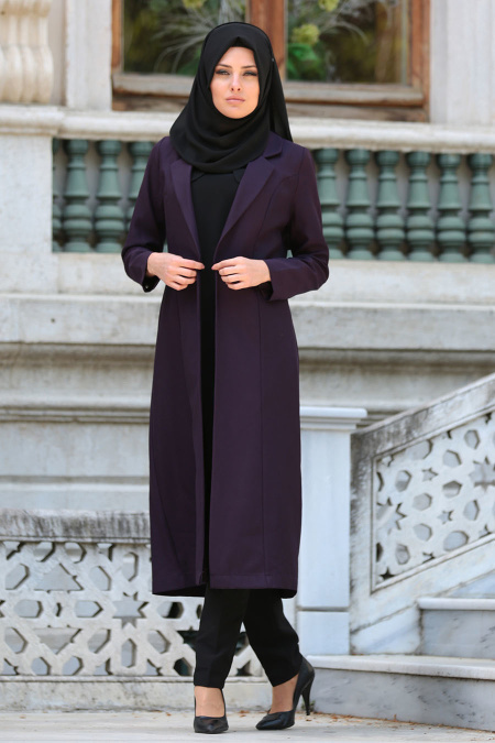 Coat - Plum Color Hijab Coat 52390MU