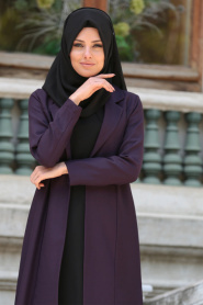 Coat - Plum Color Hijab Coat 52390MU - Thumbnail
