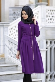Coat - Purple Hijab Coat 5066MOR - Thumbnail