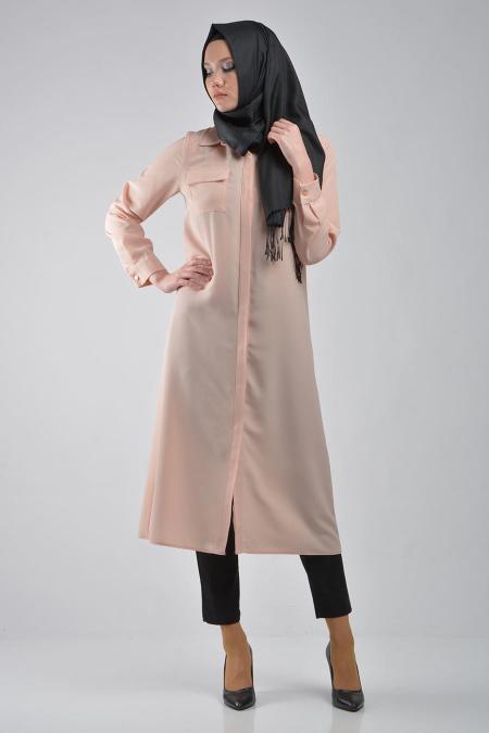 Coat - Salmon Pink Hijab Coat 5034SMN - 1