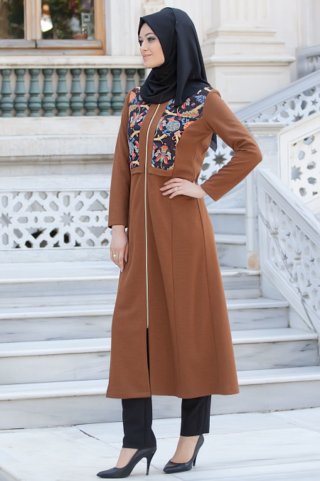Coat - Yellowish Brown Hijab Coat 6185TB