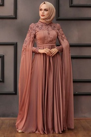 Neva Style - Satin Cooper Islamic Bridesmaid Dress 21990BKR - Thumbnail