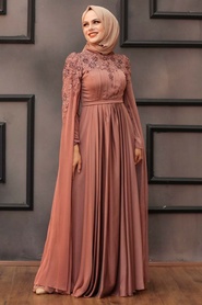 Neva Style - Satin Cooper Islamic Bridesmaid Dress 21990BKR - Thumbnail
