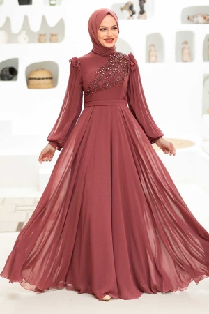 Neva Style - Long Sleeve Copper Hijab Dress 22110BKR - 2