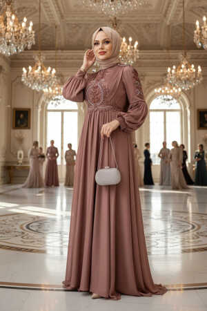 Neva Style - Elegant Cooper Muslim Fashion Evening Dress 2212BKR - 1