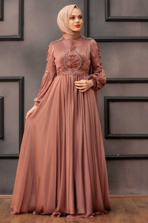 Neva Style - Elegant Cooper Muslim Fashion Evening Dress 2212BKR - 3