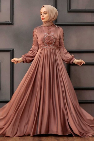 Neva Style - Elegant Cooper Muslim Fashion Evening Dress 2212BKR - Thumbnail