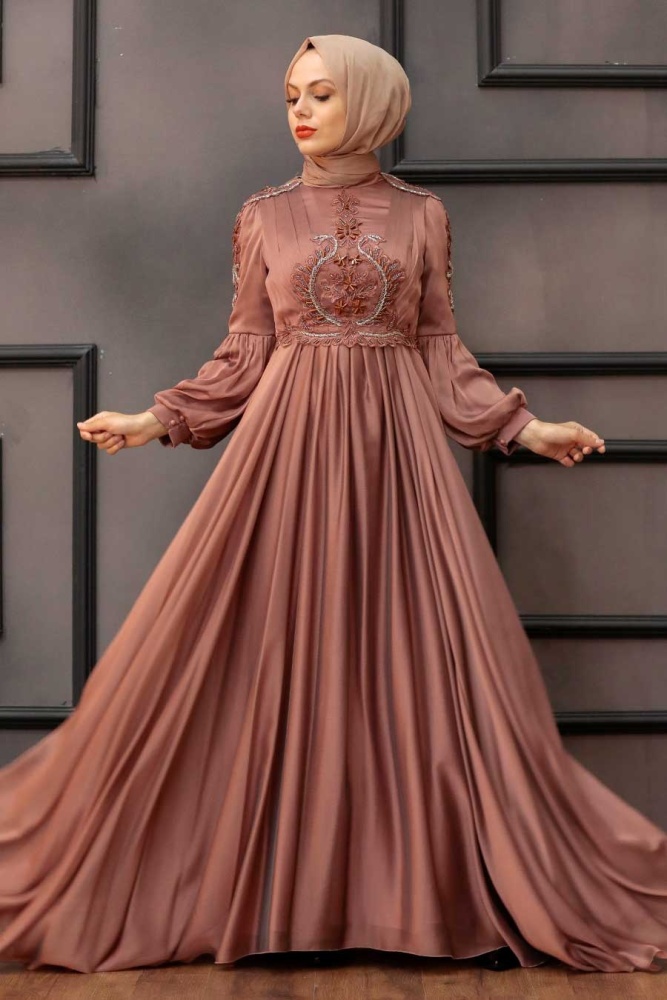 Neva Style - Elegant Cooper Muslim Fashion Evening Dress 2212BKR - 5