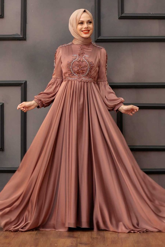 Neva Style - Elegant Cooper Muslim Fashion Evening Dress 2212BKR - 2