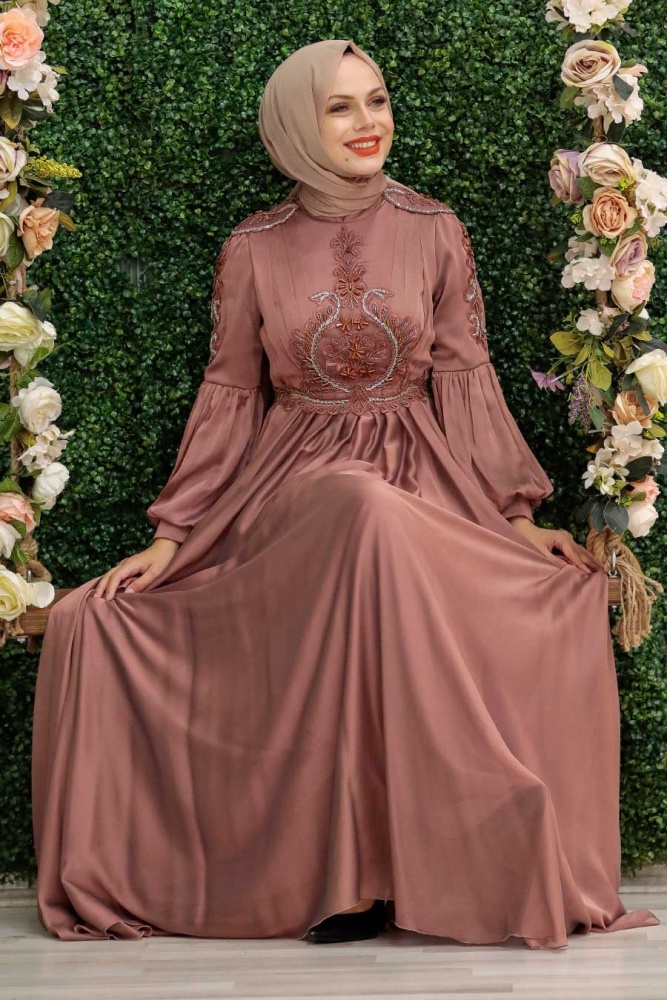 Neva Style - Elegant Cooper Muslim Fashion Evening Dress 2212BKR - 1