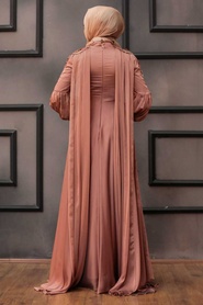 Neva Style - Elegant Cooper Muslim Fashion Evening Dress 2212BKR - Thumbnail