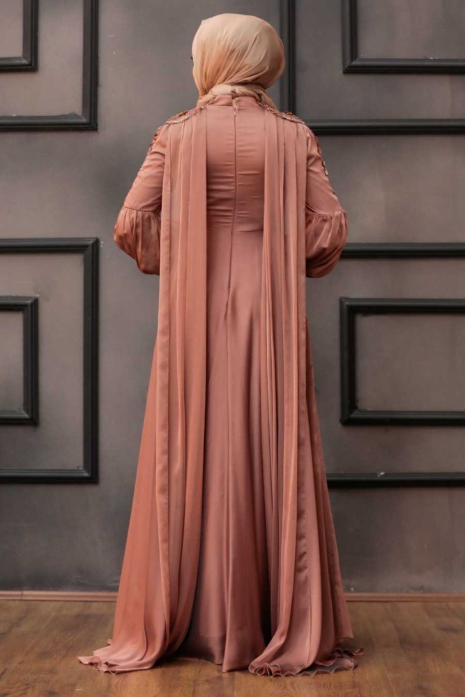 Neva Style - Elegant Cooper Muslim Fashion Evening Dress 2212BKR - 6