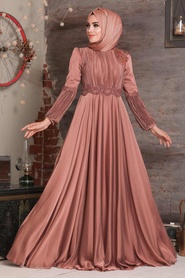 Copper Color Hijab Evening Dress 2170BKR - Thumbnail