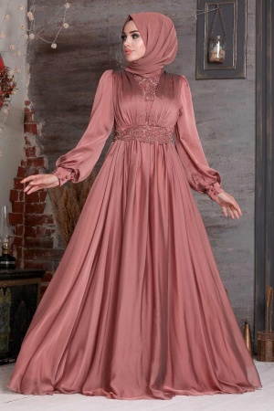 Neva Style - Luxorious Copper Hijab Evening Dress 21540BKR - 1