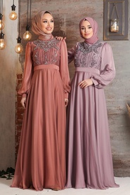 Copper Hijab Evening Dress 2155BKR - Thumbnail