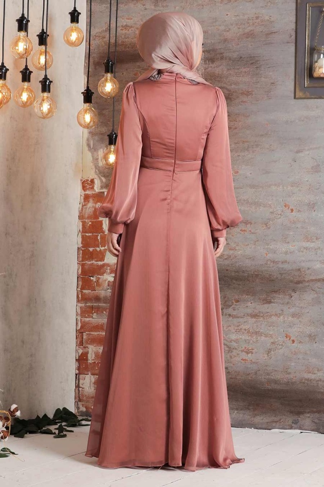 Copper Hijab Evening Dress 2155BKR - 3