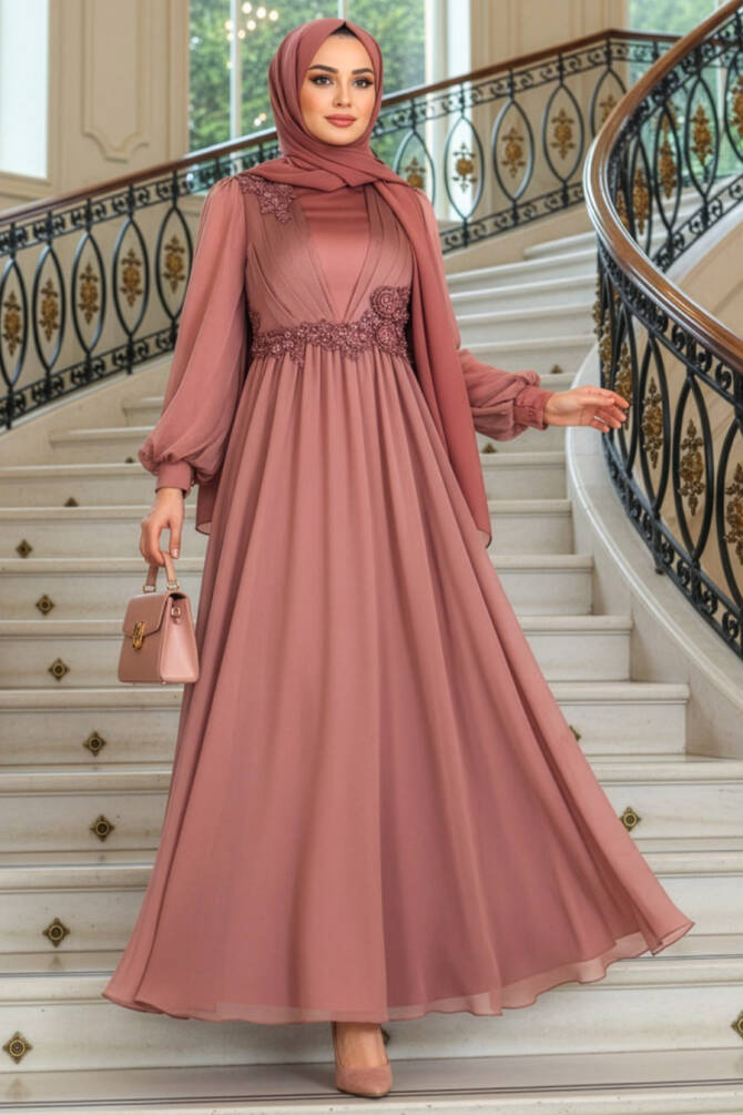 Neva Style - Satin Copper Islamic Engagement Dress 21630BKR - 1