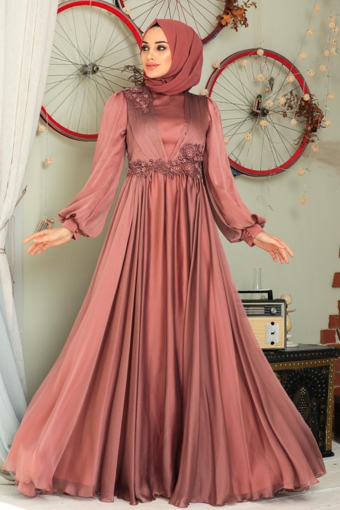 Neva Style - Satin Copper Islamic Engagement Dress 21630BKR - 1