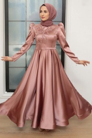 Neva Style - Satin Copper Modest Evening Dress 22584BKR - Thumbnail