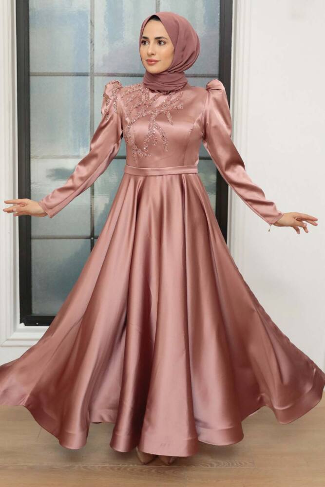 Neva Style - Satin Copper Modest Evening Dress 22584BKR - 2