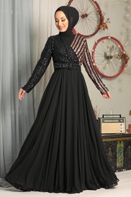 Copper Hijab Evening Dress 3316BKR - Thumbnail