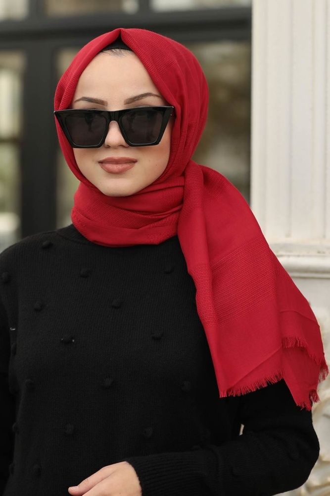 Cotton Claret Red Hijab Shawl 7484BR - 1