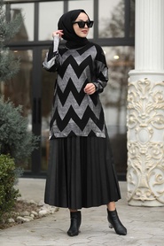 Couleur Argent - Neva Style - Tunique En Tricot Hijab - 4440GMS - Thumbnail