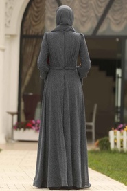 Couleur Argent - Tesettürlü Abiye Elbise - Robe de Soirée Hijab - 3966GMS - Thumbnail