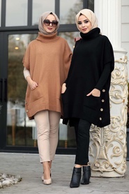 Couleur Buscuit - Neva Style - Poncho En Tricot Hijab - 19763BS - Thumbnail