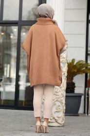 Couleur Buscuit - Neva Style - Poncho En Tricot Hijab - 19763BS - Thumbnail