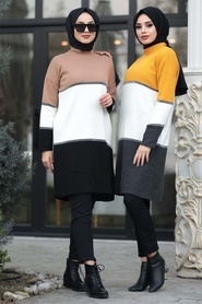 Couleur Buscuit - Neva Style - Tunique En Tricot Hijab - 4474BS - Thumbnail