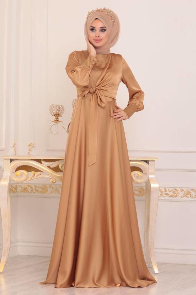 Couleur Buscuit - Tesettürlü Abiye Elbise - Robe de Soirée Hijab - 1418BS - 1