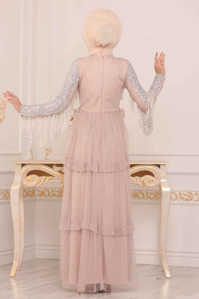 Couleur Buscuit - Tesettürlü Abiye Elbise - Robe de Soirée Hijab - 3823BS - 2