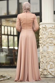 Couleur Buscuit - Tesettürlü Abiye Elbise - Robe de Soirée Hijab - 39490BS - Thumbnail