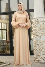 Couleur Buscuit - Tesettürlü Abiye Elbise - Robe de Soirée Hijab - 39610BS - Thumbnail