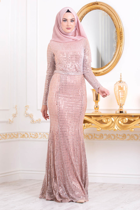  Couleur Cuivre-Tesettürlü Abiye Elbise - Robe de Soirée Hijab 3277BKR