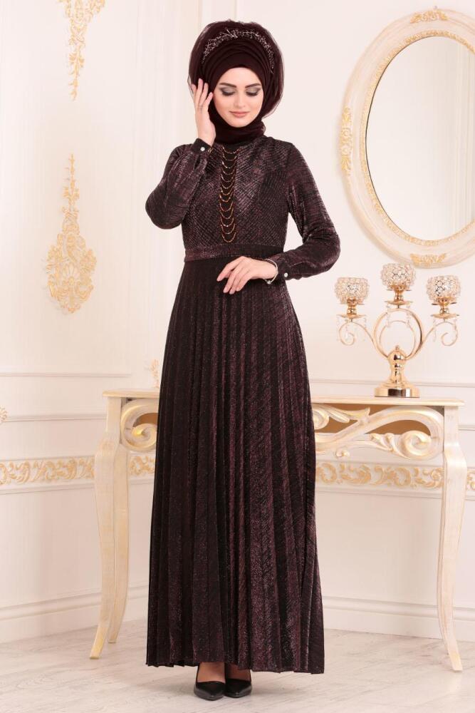  Couleur Cuivre- Tesettürlü Abiye Elbise - Robe de Soirée Hijab 84720BKR - 1