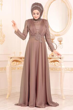  Couleur Cuivre-Tesettürlü Abiye Elbise - Robe de Soirée Hijab37390BKR - 1