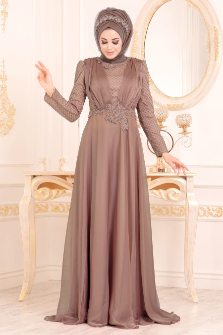  Couleur Cuivre-Tesettürlü Abiye Elbise - Robe de Soirée Hijab37390BKR