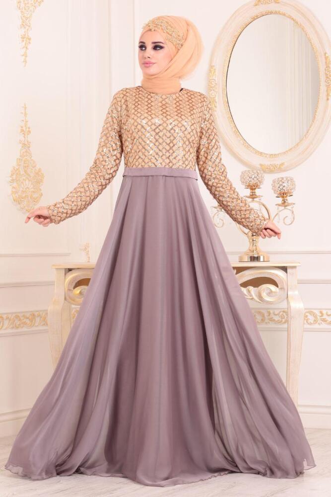 Couleur Pierre- Tesettürlü Abiye Elbise - Robe de Soirée Hijab 85310TAS - 1