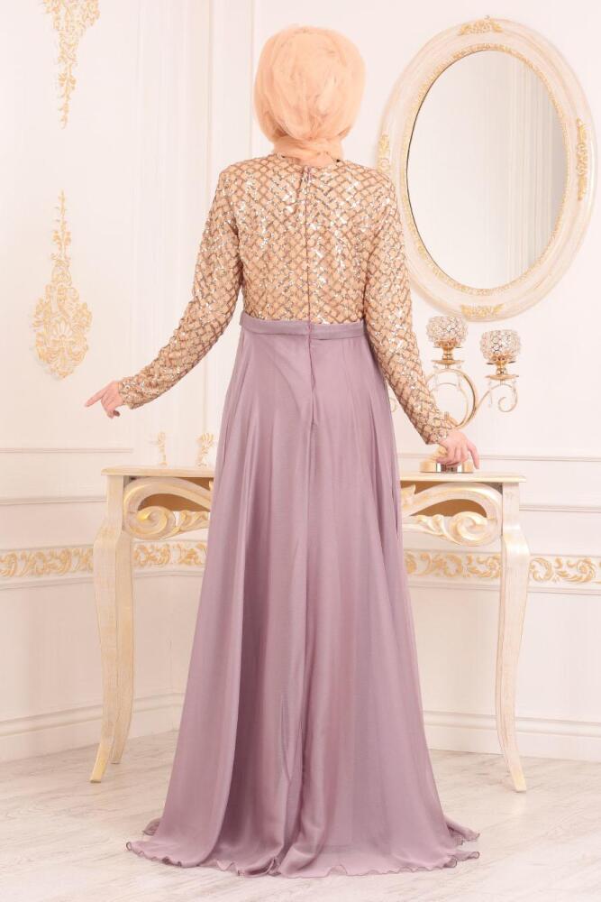 Couleur Pierre- Tesettürlü Abiye Elbise - Robe de Soirée Hijab 85310TAS - 2