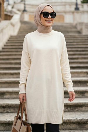 Cream Modest Knit Sweater 10901KR - N.S NEVA STYLE