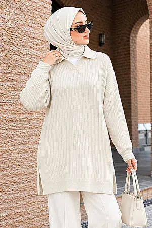 Cream Modest Knit Sweater 10921KR 