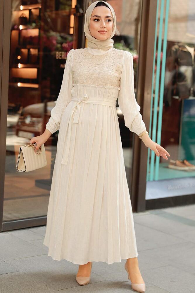 Crem Hijab Dress 10294KR - 2