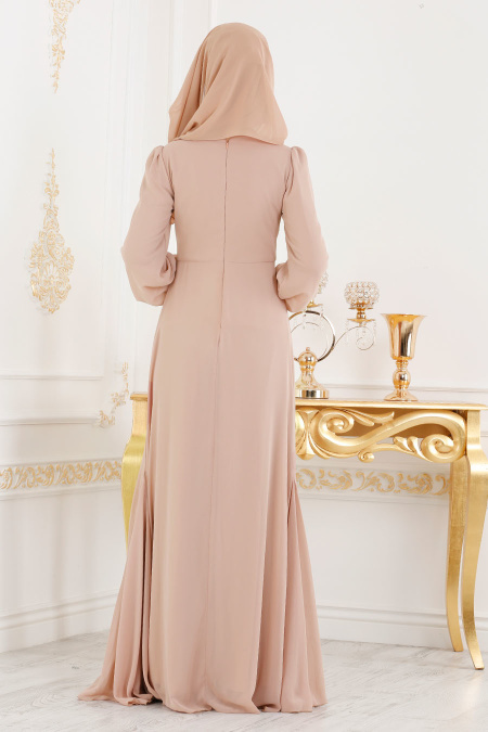 Culeur de la peau-Tesettürlü Abiye Elbise -Robe de Soirée Hijab 37850TEN
