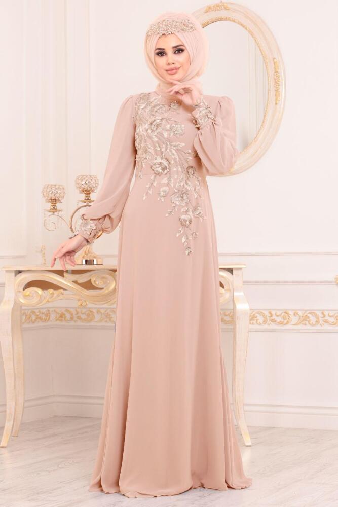 Culeur de la peau-Tesettürlü Abiye Elbise -Robe de Soirée Hijab 37850TEN - 2