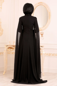 Dantel Detaylı Siyah Tesettür Abiye Elbise 3041S - Thumbnail