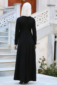Dantel Detaylı Siyah Tesettür Elbise 41450S - Thumbnail