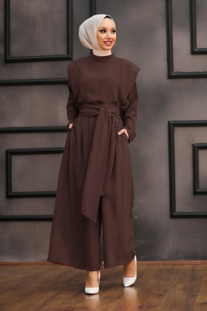 Dark Brown Hijab Dual Suit Dress 1471KKH - 1