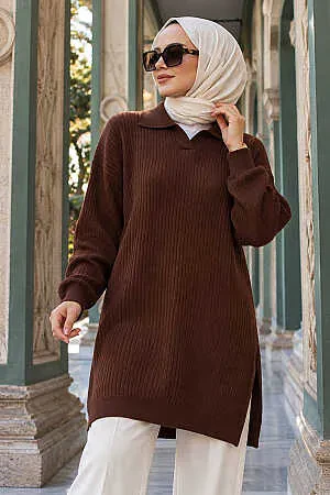 Dark Brown Modest Knit Sweater 10921KKH 